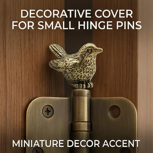 Alt view image 3 of 6 - 3 Pcs Brass Sparrow Door Hinge Toppers, Mini Bird Decor