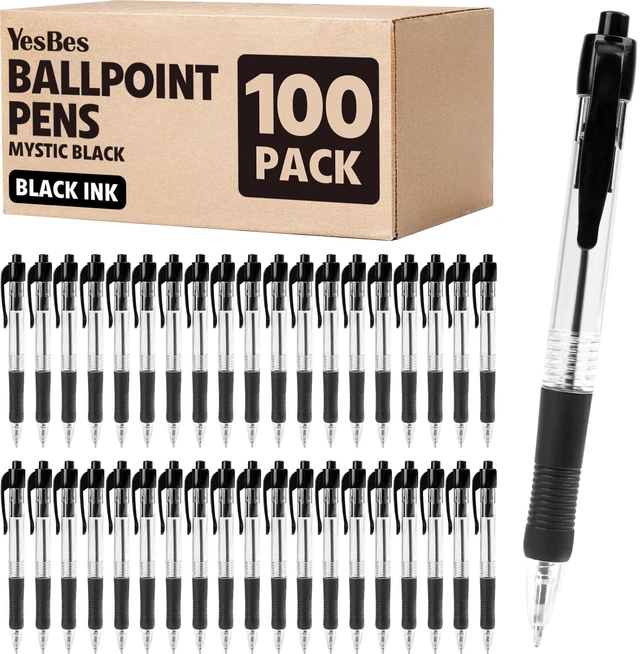 Main image of 100 Pack Ballpoint Pens Bulk, Retractable Black Pens Ballpoint Medium Point 1mm with Super Soft Grip, No Bleed Ink Pens Smooth Writing, School, Office, Teacher Supplies, Best Gifts for Coworkers
