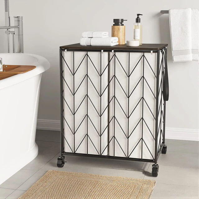 Alt view image 2 of 7 - WOWLIVE Double Laundry Hamper with Lid, Rolling Laundry Basket with Wheels
