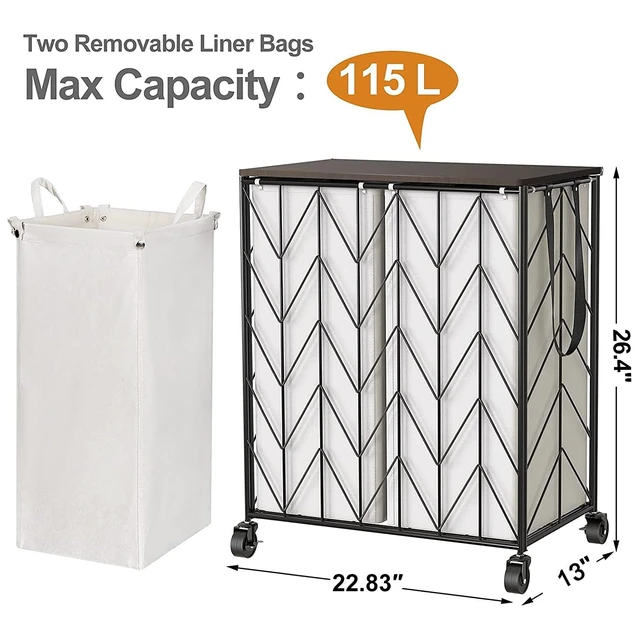 Alt view image 3 of 7 - WOWLIVE Double Laundry Hamper with Lid, Rolling Laundry Basket with Wheels