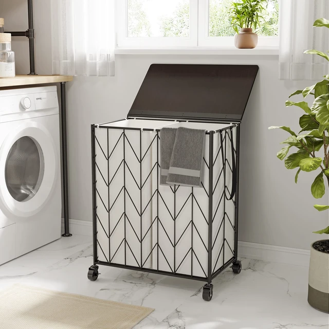 Alt view image 4 of 7 - WOWLIVE Double Laundry Hamper with Lid, Rolling Laundry Basket with Wheels