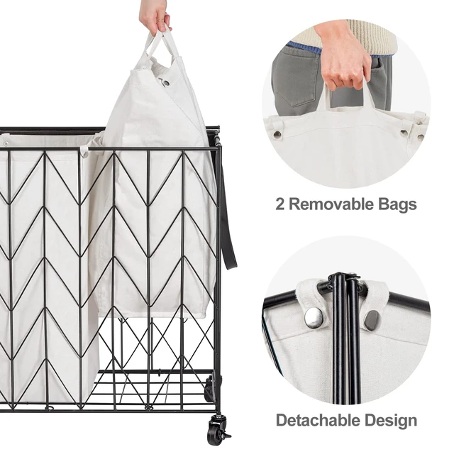 Alt view image 5 of 7 - WOWLIVE Double Laundry Hamper with Lid, Rolling Laundry Basket with Wheels