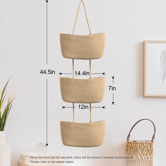 Alt view image 5 of 7 - TeoKJ Over the Door Hanging Storage Basket Woven 3 Tier Wall Organizer Jute