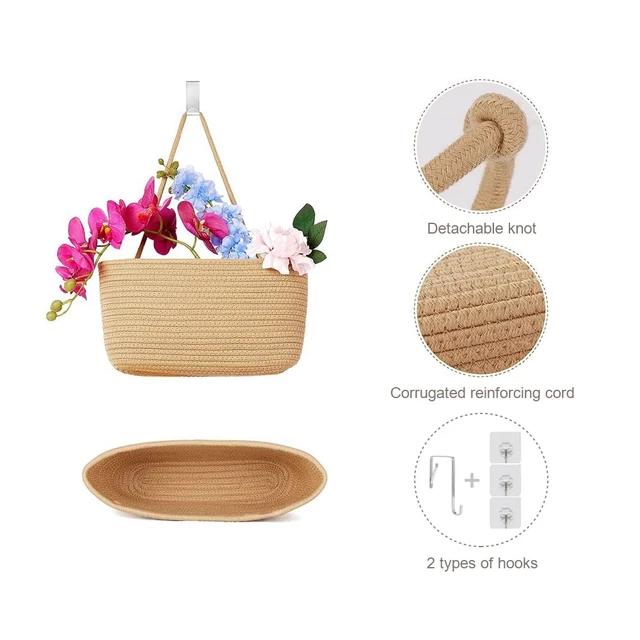 Alt view image 6 of 7 - TeoKJ Over the Door Hanging Storage Basket Woven 3 Tier Wall Organizer Jute