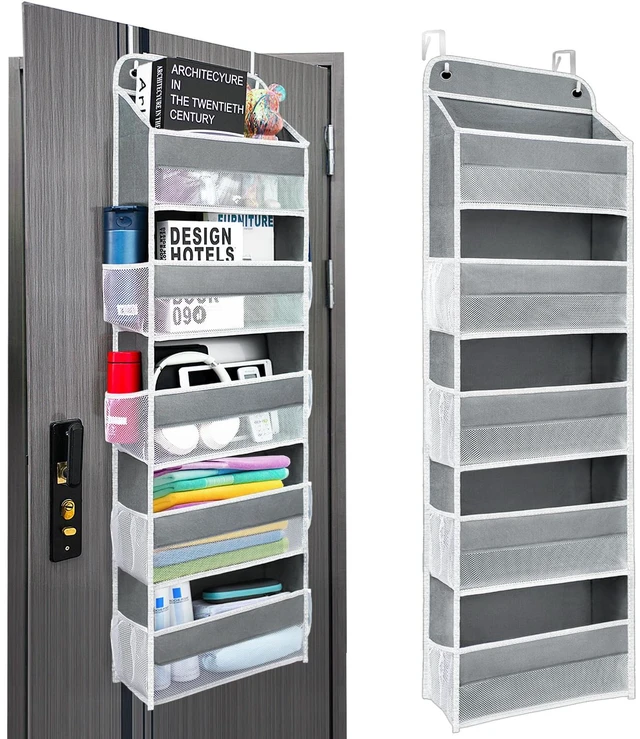 Main image of Over the Door Organizer for Bathroom, Bedroom, Pantry, 5 Shelves Grey