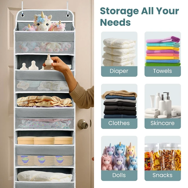Alt view image 2 of 7 - Over the Door Organizer for Bathroom, Bedroom, Pantry, 5 Shelves Grey