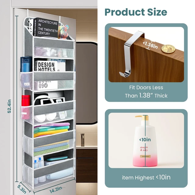 Alt view image 3 of 7 - Over the Door Organizer for Bathroom, Bedroom, Pantry, 5 Shelves Grey