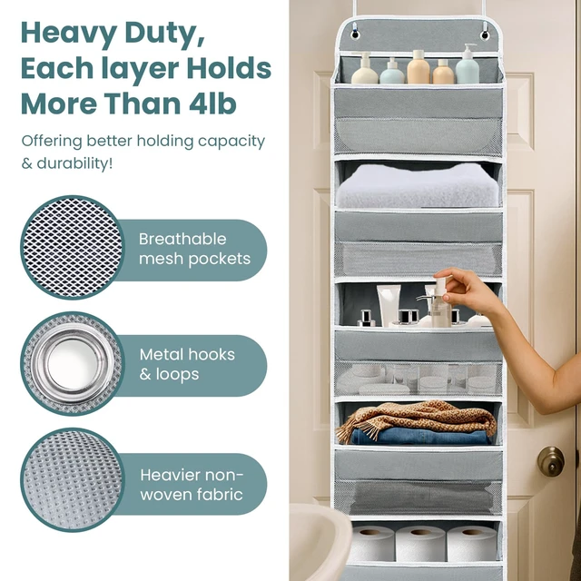 Alt view image 4 of 7 - Over the Door Organizer for Bathroom, Bedroom, Pantry, 5 Shelves Grey