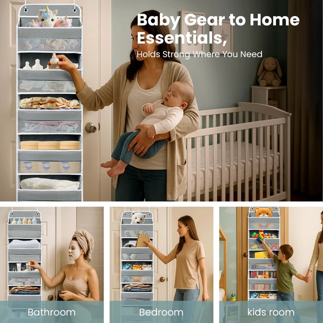 Alt view image 7 of 7 - Over the Door Organizer for Bathroom, Bedroom, Pantry, 5 Shelves Grey