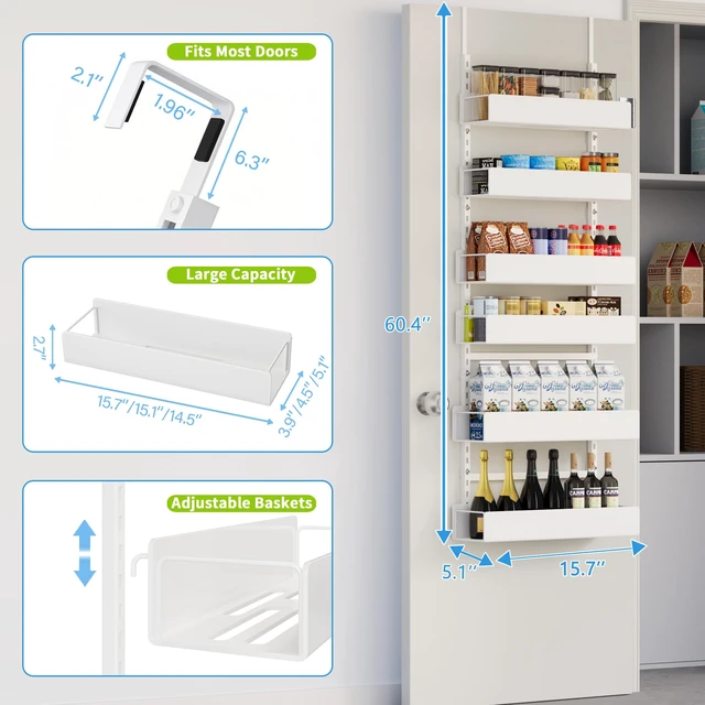 Alt view image 2 of 7 - 6-Tier Hanging Pantry Organizer, Metal Spice Rack Storage for Kitchen Laundry Bathroom Cabinet, White