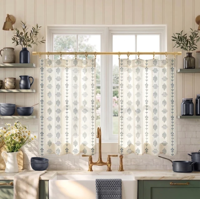 Main image of Door Curtains for Door Window,Small Linen Boho Floral Sheer Privacy Backdoor Back Front Kitchen Door Curtain for Inside House Glass Window,24 x 36 Inch Length