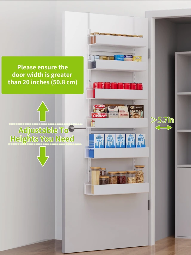 Alt view image 3 of 7 - 6-Tier Hanging Pantry Organizer, Metal Spice Rack Storage for Kitchen Laundry Bathroom Cabinet, White