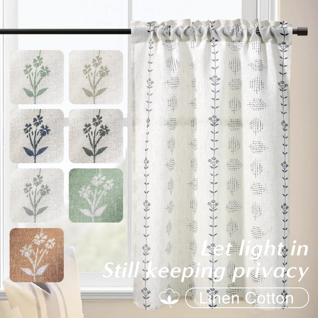 Alt view image 2 of 7 - Door Curtains for Door Window,Small Linen Boho Floral Sheer Privacy Backdoor Back Front Kitchen Door Curtain for Inside House Glass Window,24 x 36 Inch Length