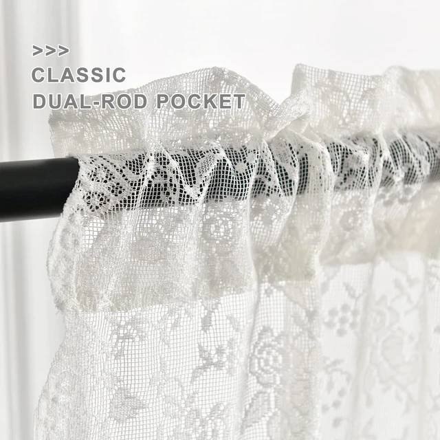 Alt view image 2 of 7 - FINECITY Ivory Lace Kitchen Curtains for Windows W25 x L36 Inch, 2 Panels