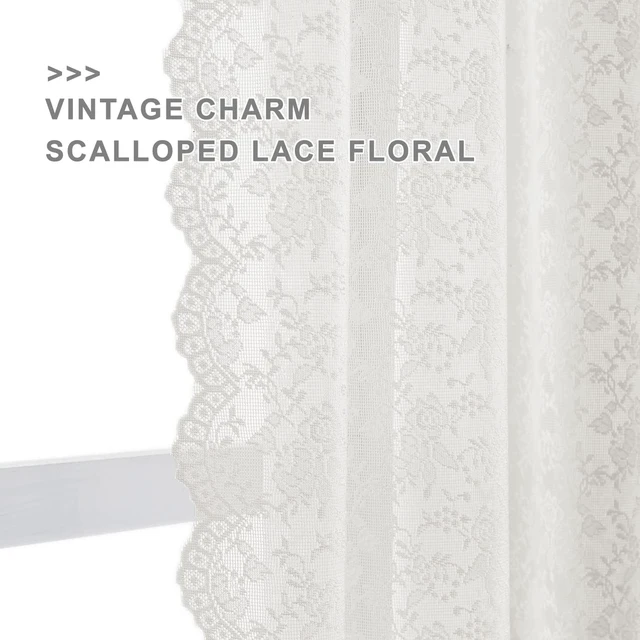 Alt view image 3 of 7 - FINECITY Ivory Lace Kitchen Curtains for Windows W25 x L36 Inch, 2 Panels