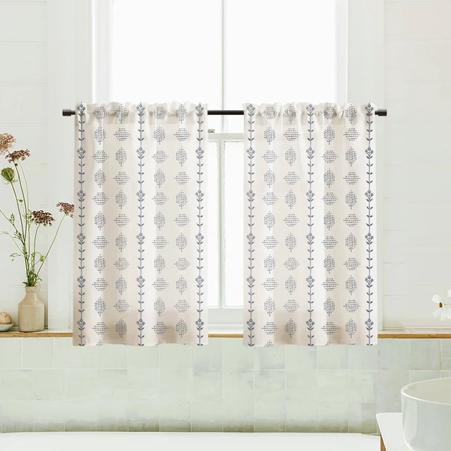 Alt view image 4 of 7 - Door Curtains for Door Window,Small Linen Boho Floral Sheer Privacy Backdoor Back Front Kitchen Door Curtain for Inside House Glass Window,24 x 36 Inch Length