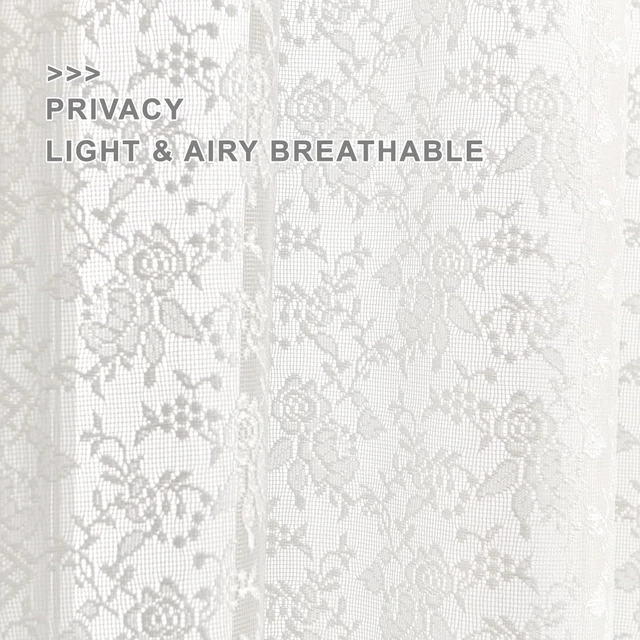 Alt view image 4 of 7 - FINECITY Ivory Lace Kitchen Curtains for Windows W25 x L36 Inch, 2 Panels