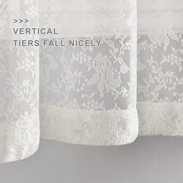 Alt view image 5 of 7 - FINECITY Ivory Lace Kitchen Curtains for Windows W25 x L36 Inch, 2 Panels