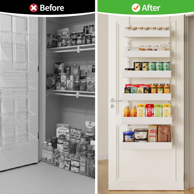 Alt view image 7 of 7 - 6-Tier Hanging Pantry Organizer, Metal Spice Rack Storage for Kitchen Laundry Bathroom Cabinet, White