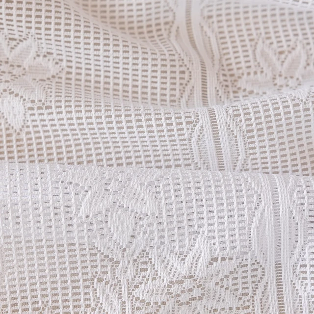 Alt view image 7 of 7 - 2 Panels Lace Kitchen Tier Curtains 35 Inch Length, Sheer Scalloped Floral Embroidered Small Cafe Curtain, Light Filtering Short Curtains for Living Room Bathroom (White,35"x35")