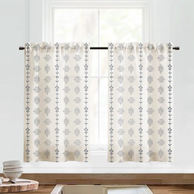 Alt view image 6 of 7 - Door Curtains for Door Window,Small Linen Boho Floral Sheer Privacy Backdoor Back Front Kitchen Door Curtain for Inside House Glass Window,24 x 36 Inch Length
