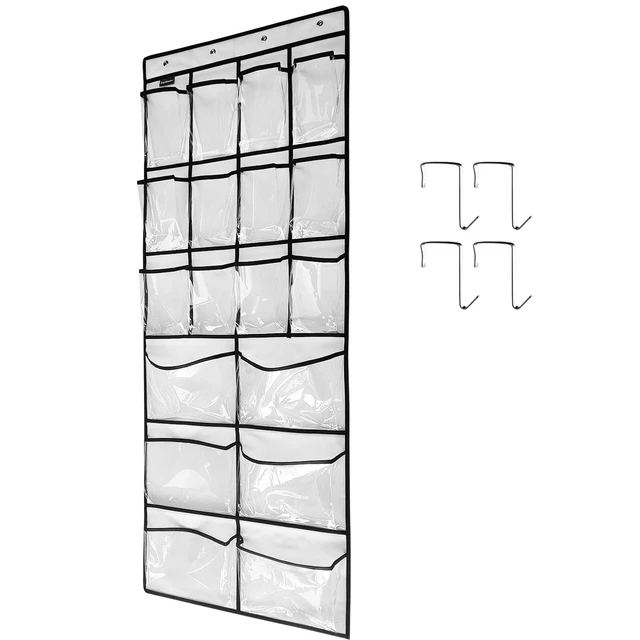 Main image of Extra Large Hanging Crystal Clear Over Door Shoe Organizers, Closet Shoe Organizer Shoe Rack Organizer Shoe Storage, 12+6Pockets, 4Hooks, white (59"x 21.6")