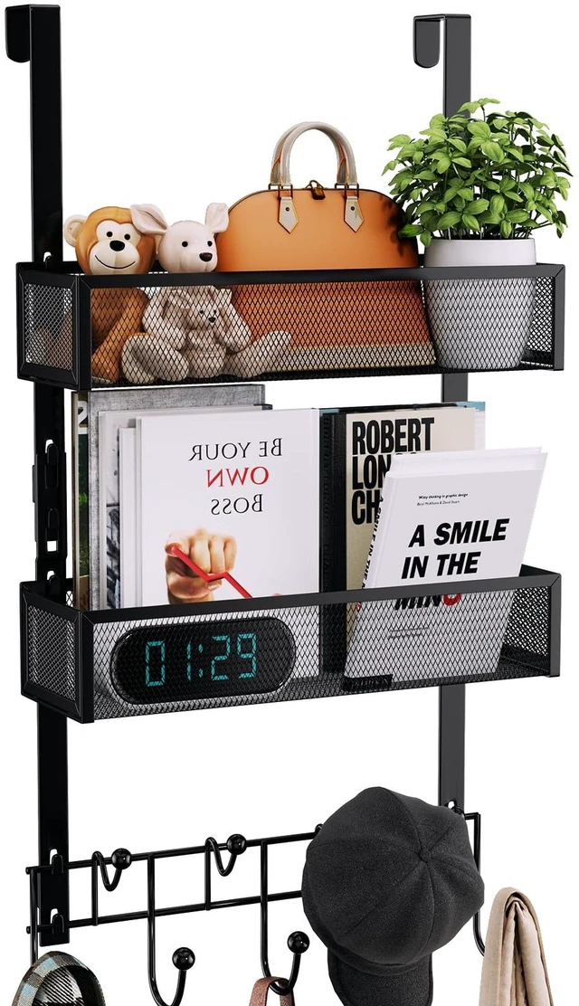Main image of Consumest Over The Door Hooks Organizer - 3 Tier Door Hanger with 9 Coat Hooks & 2 Mesh Basket, Back Storage Organizer Hanging Towels for Bathroom, Bedroom, Black