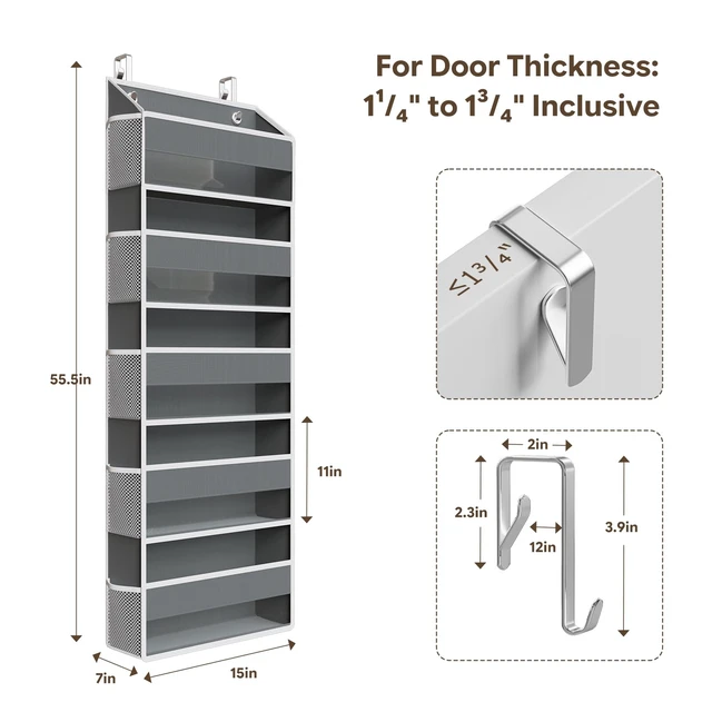 Alt view image 3 of 7 - Simple Trending Over The Door Organizer with 10 Side Pockets, Dark Grey