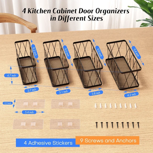 Alt view image 2 of 7 - BasicForm 4 Pack Metal Kitchen Inside Cabinet Door Organizer, Adhesive Lid Organizers Cabinet Door Storage for Tupperware Lid, Storage Holder Basket for Kitchen Wall Mounted (Black)