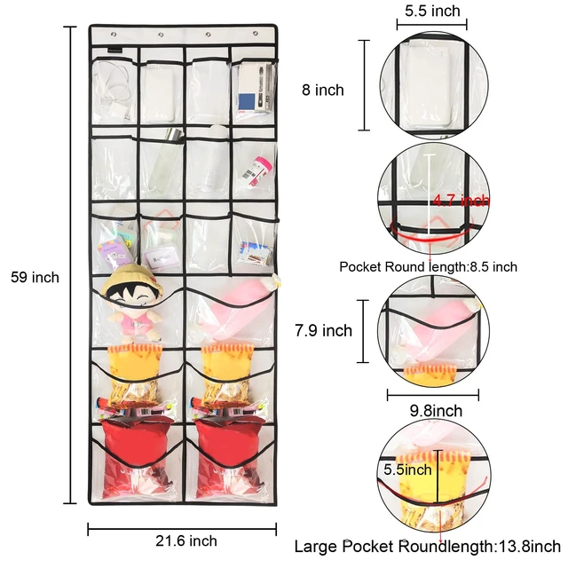 Alt view image 3 of 6 - Extra Large Hanging Crystal Clear Over Door Shoe Organizers, Closet Shoe Organizer Shoe Rack Organizer Shoe Storage, 12+6Pockets, 4Hooks, white (59"x 21.6")