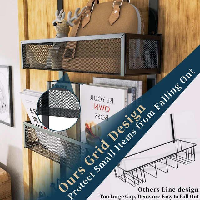 Alt view image 2 of 7 - Consumest Over The Door Hooks Organizer - 3 Tier Door Hanger with 9 Coat Hooks & 2 Mesh Basket, Back Storage Organizer Hanging Towels for Bathroom, Bedroom, Black