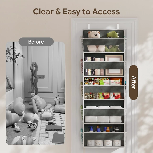 Alt view image 4 of 7 - Simple Trending Over The Door Organizer with 10 Side Pockets, Dark Grey