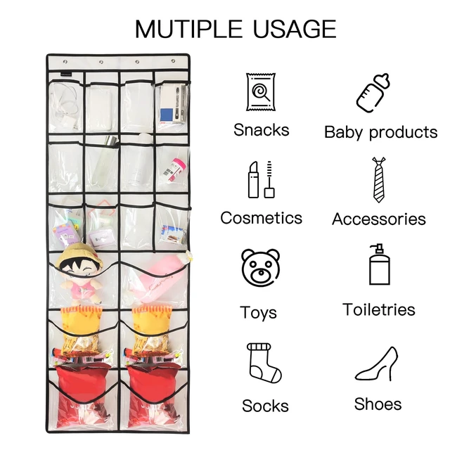 Alt view image 4 of 6 - Extra Large Hanging Crystal Clear Over Door Shoe Organizers, Closet Shoe Organizer Shoe Rack Organizer Shoe Storage, 12+6Pockets, 4Hooks, white (59"x 21.6")