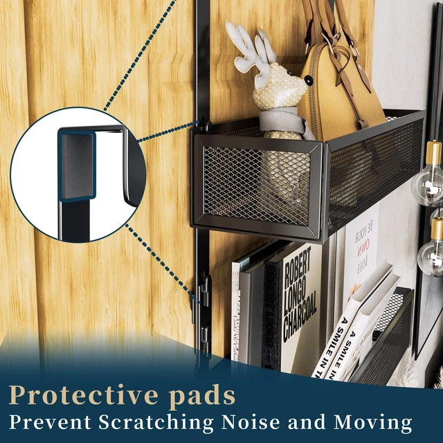 Alt view image 3 of 7 - Consumest Over The Door Hooks Organizer - 3 Tier Door Hanger with 9 Coat Hooks & 2 Mesh Basket, Back Storage Organizer Hanging Towels for Bathroom, Bedroom, Black