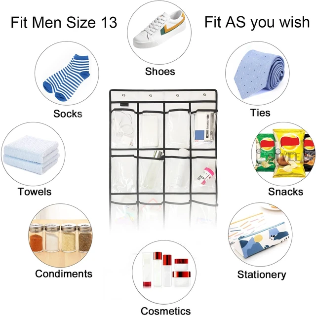 Alt view image 5 of 6 - Extra Large Hanging Crystal Clear Over Door Shoe Organizers, Closet Shoe Organizer Shoe Rack Organizer Shoe Storage, 12+6Pockets, 4Hooks, white (59"x 21.6")