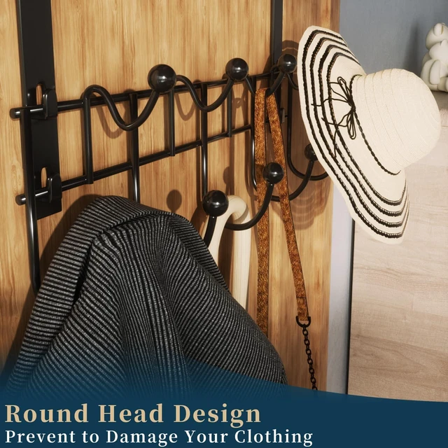 Alt view image 4 of 7 - Consumest Over The Door Hooks Organizer - 3 Tier Door Hanger with 9 Coat Hooks & 2 Mesh Basket, Back Storage Organizer Hanging Towels for Bathroom, Bedroom, Black