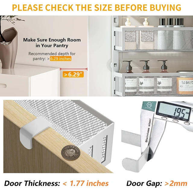 Alt view image 5 of 7 - 8-Tier Over The Door Pantry Organizer with Mesh Baskets, Adjustable & Stable Hanging Spice Rack for Kitchen, Bathroom, Bedroom, and Baby Essentials Storage (16" W 8-Tiers, White)