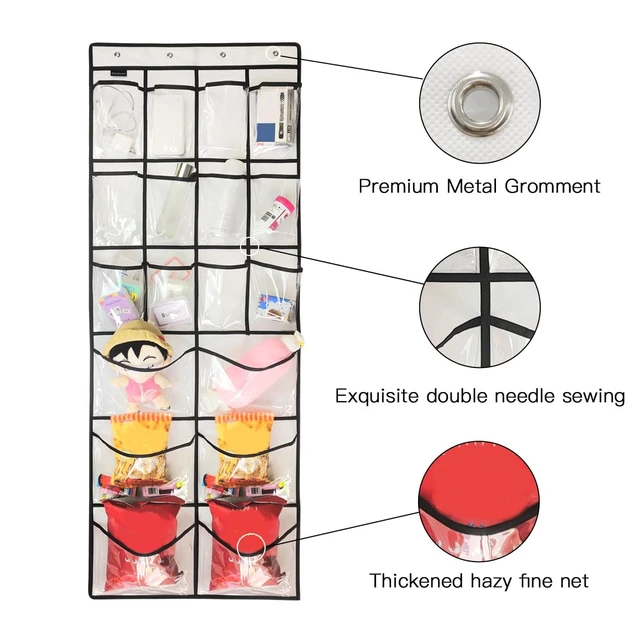 Alt view image 6 of 6 - Extra Large Hanging Crystal Clear Over Door Shoe Organizers, Closet Shoe Organizer Shoe Rack Organizer Shoe Storage, 12+6Pockets, 4Hooks, white (59"x 21.6")