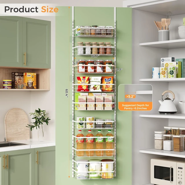 Alt view image 2 of 7 - TOPCJ Over the Door Pantry Organizer,8-Tier Adjustable Heavy Duty Metal Hanging Storage Rack,Wall Mount Spice Shelf for Kitchen Bathroom Laundry Organization