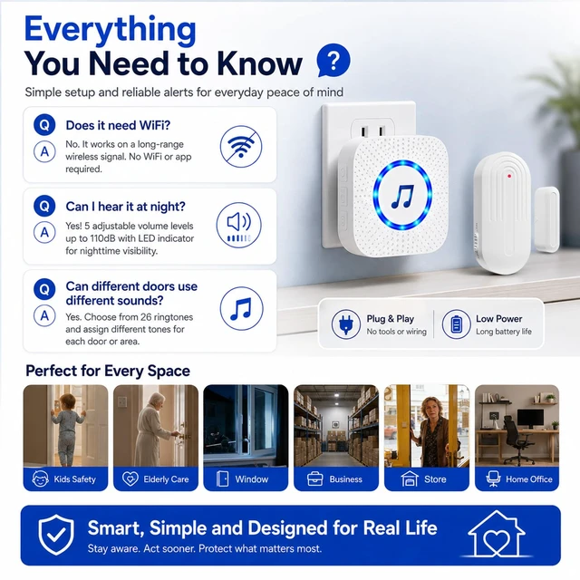 Alt view image 6 of 7 - SanJie Door Chime Alarm When Open for Kids Safety, Home and Business