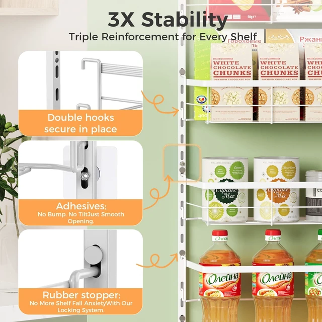 Alt view image 3 of 7 - TOPCJ Over the Door Pantry Organizer,8-Tier Adjustable Heavy Duty Metal Hanging Storage Rack,Wall Mount Spice Shelf for Kitchen Bathroom Laundry Organization