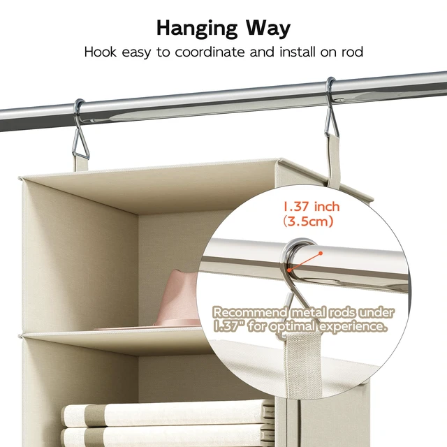 Alt view image 7 of 7 - 6-Shelf Hanging Closet Organizer with 3 Drawers, 2-in-1 Design, Beige