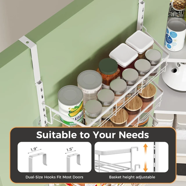 Alt view image 4 of 7 - TOPCJ Over the Door Pantry Organizer,8-Tier Adjustable Heavy Duty Metal Hanging Storage Rack,Wall Mount Spice Shelf for Kitchen Bathroom Laundry Organization