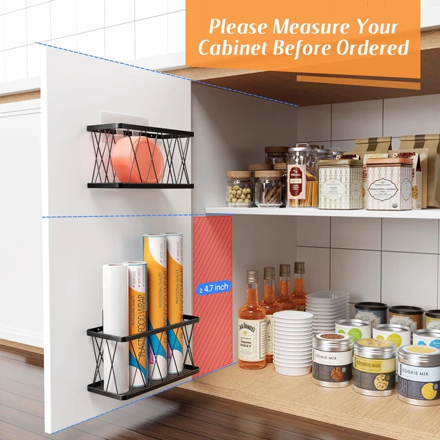 Alt view image 7 of 7 - BasicForm 4 Pack Metal Kitchen Inside Cabinet Door Organizer, Adhesive Lid Organizers Cabinet Door Storage for Tupperware Lid, Storage Holder Basket for Kitchen Wall Mounted (Black)