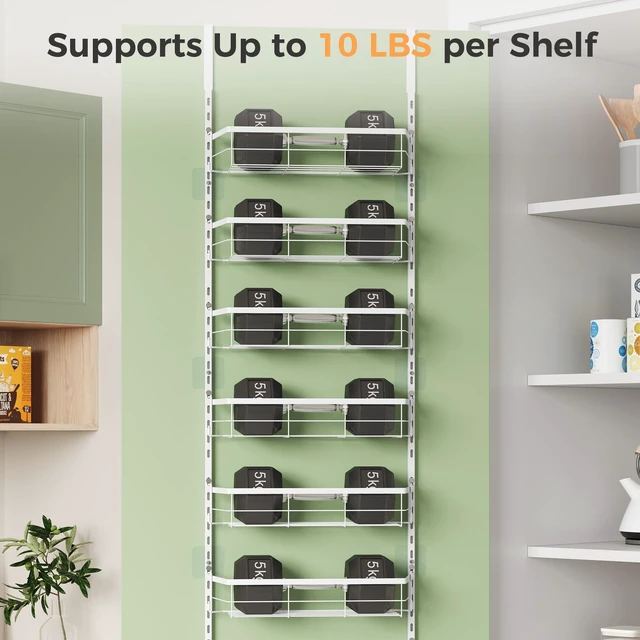 Alt view image 6 of 7 - TOPCJ Over the Door Pantry Organizer,8-Tier Adjustable Heavy Duty Metal Hanging Storage Rack,Wall Mount Spice Shelf for Kitchen Bathroom Laundry Organization