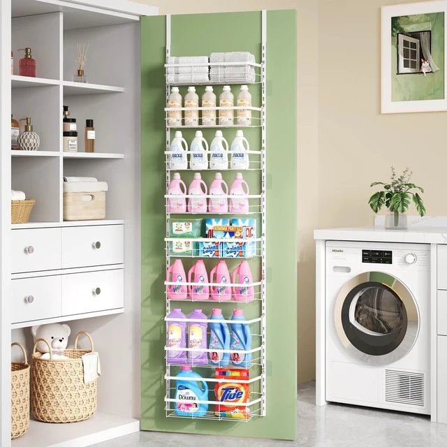 Alt view image 7 of 7 - TOPCJ Over the Door Pantry Organizer,8-Tier Adjustable Heavy Duty Metal Hanging Storage Rack,Wall Mount Spice Shelf for Kitchen Bathroom Laundry Organization