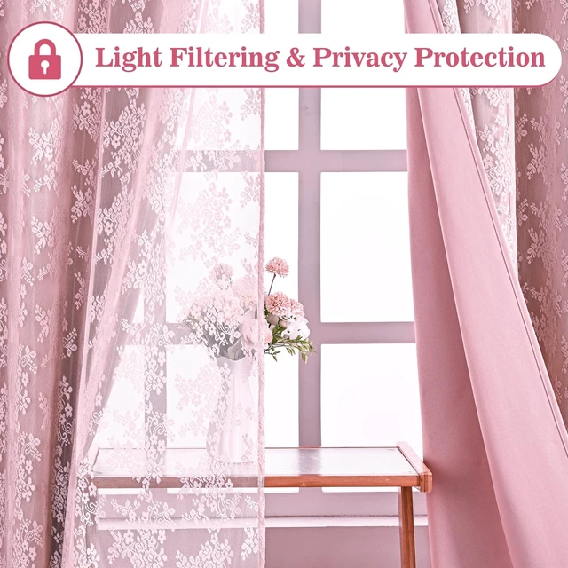 Alt view image 4 of 7 - Yinhua Pink Kitchen Curtains 36 Inch Length Double Layer Blackout Curtains for Kitchen Rod Pocket Short Curtain for Windows, Small Window Curtain for Bathroom, Living Room, 2 Panels