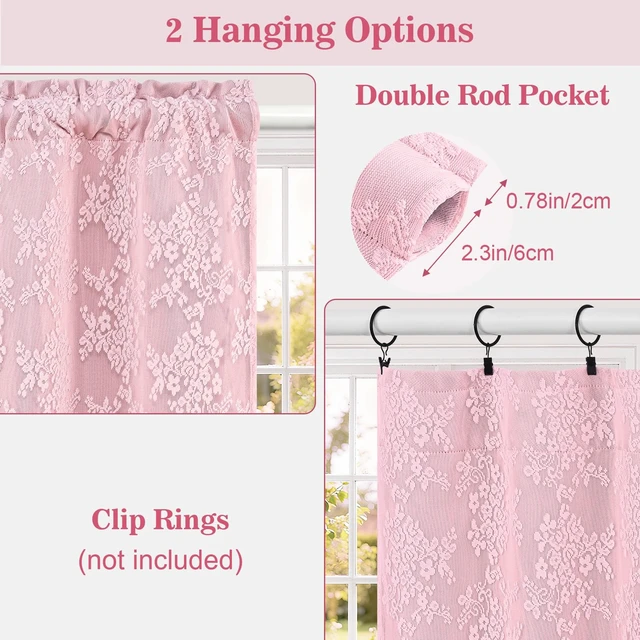 Alt view image 6 of 7 - Yinhua Pink Kitchen Curtains 36 Inch Length Double Layer Blackout Curtains for Kitchen Rod Pocket Short Curtain for Windows, Small Window Curtain for Bathroom, Living Room, 2 Panels