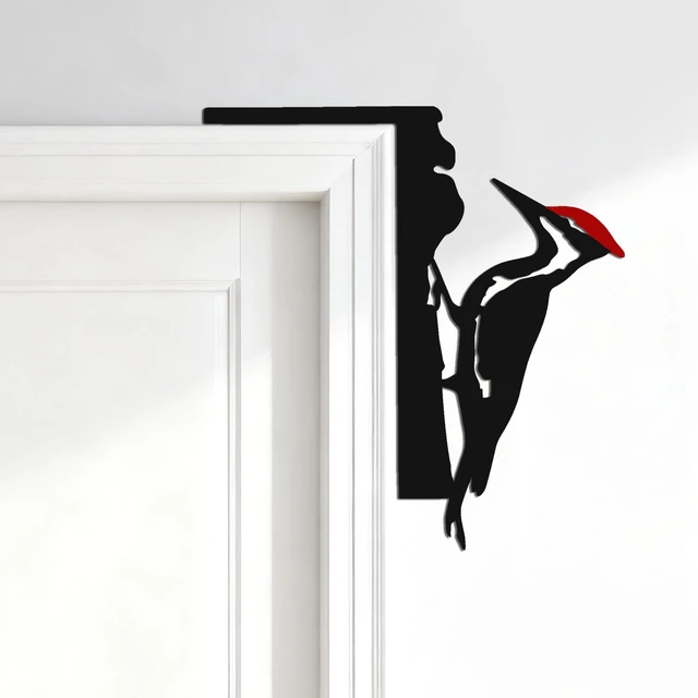 Main image of Red Head Woodpecker Door Topper, Metal Corner Decor for Home