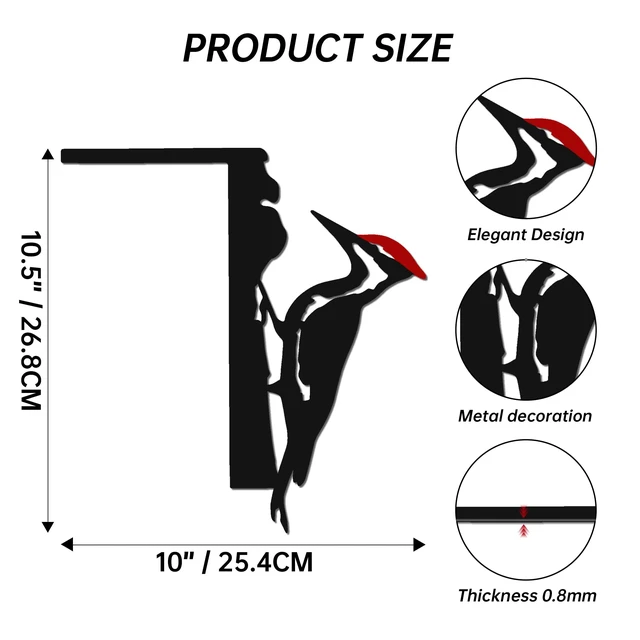 Alt view image 2 of 7 - Red Head Woodpecker Door Topper, Metal Corner Decor for Home